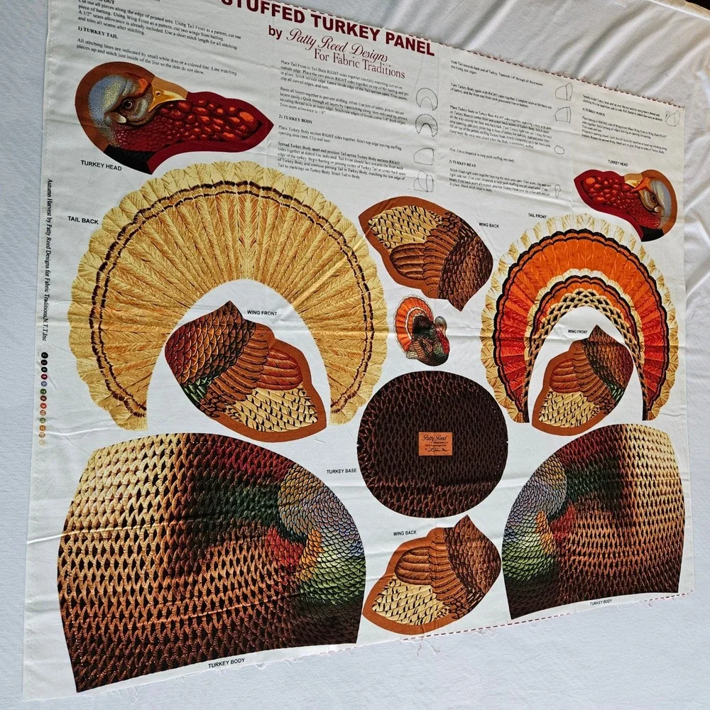 Patty Reed Designs Autumn Harvest Stuffed Turkey Fabric Panel DIY Sewing Project